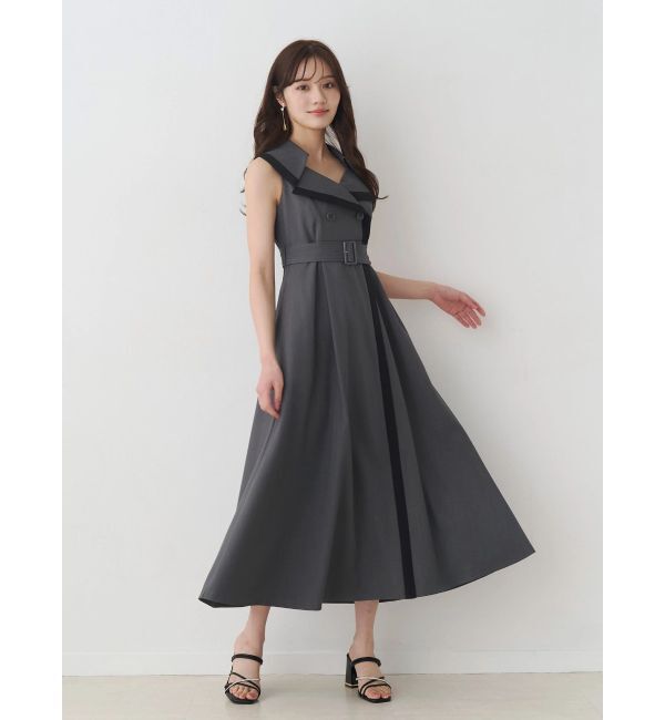 MERCURYDUO「バイカラートレンチフレアワンピース」|ワンピース|チャコールグレー
