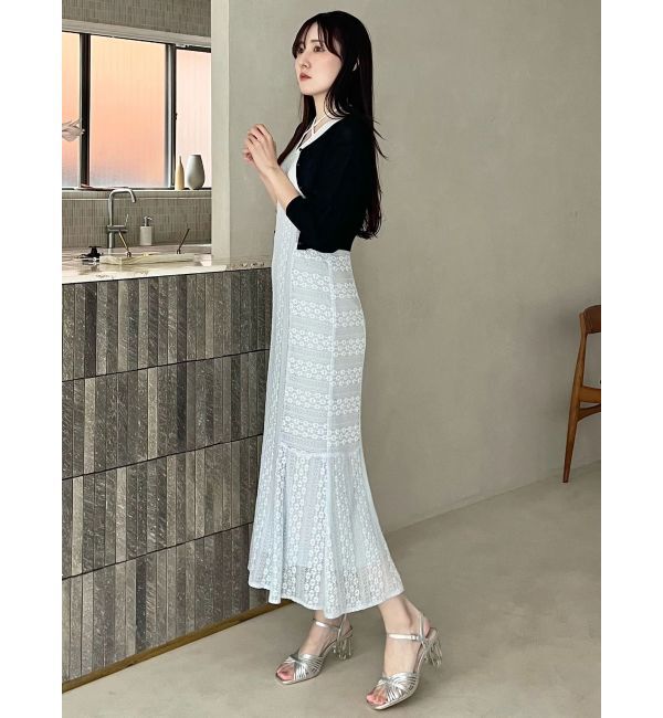 MERCURYDUO「カットレースブロッキングマーメイドワンピース」|ワンピース|