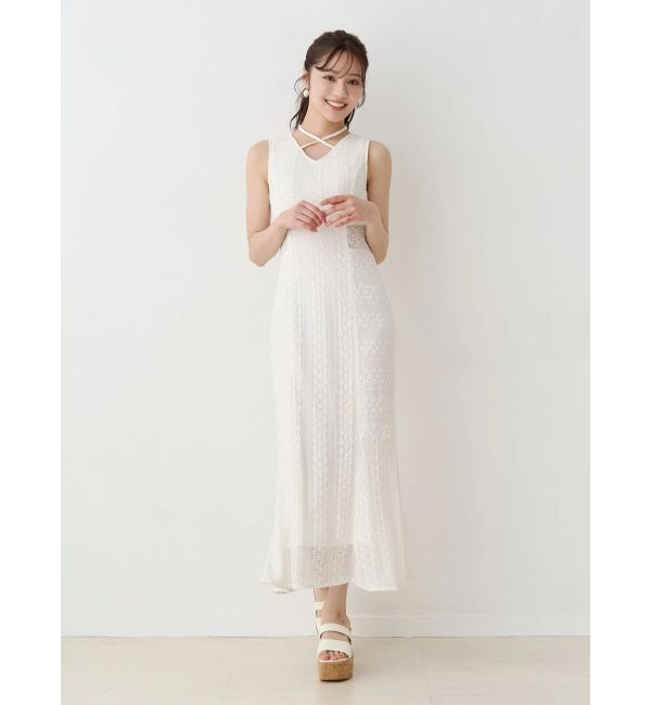 MERCURYDUO「カットレースブロッキングマーメイドワンピース」|ワンピース|