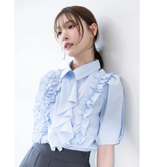 MERCURYDUO「ギャザーフリルシャツ」|シャツ・ブラウス|アイスブルー