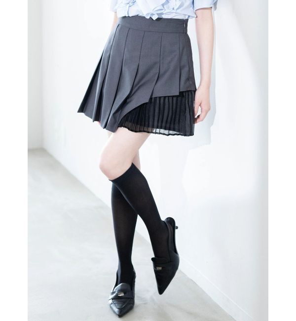 MERCURYDUO「異素材切替プリーツミニスカパン」|スカート|
