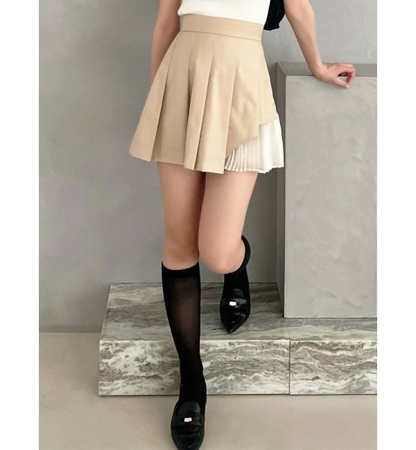 MERCURYDUO「異素材切替プリーツミニスカパン」|スカート|