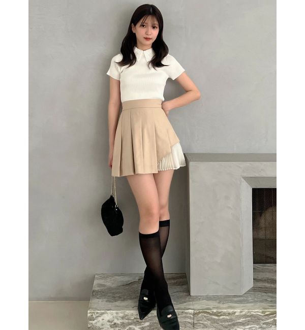 MERCURYDUO「レース襟ハーフスリーブニット」|ニット・セーター|