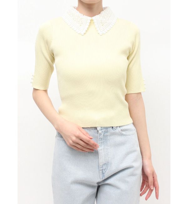 MERCURYDUO「レース襟ハーフスリーブニット」|ニット・セーター|イエロー