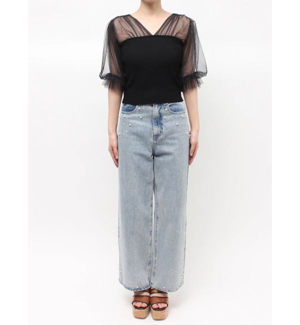 MERCURYDUO「チュールギャザー使いニット」|ニット・セーター|