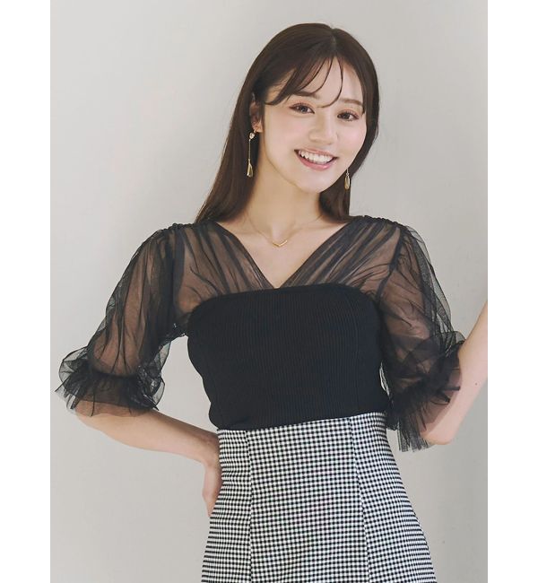 MERCURYDUO「チュールギャザー使いニット」|ニット・セーター|
