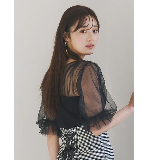 MERCURYDUO「チュールギャザー使いニット」|ニット・セーター|