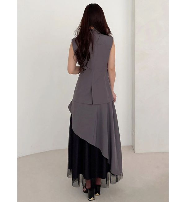 MERCURYDUO「【SETUP】異素材使いアシメフレアスカート」|スカート|