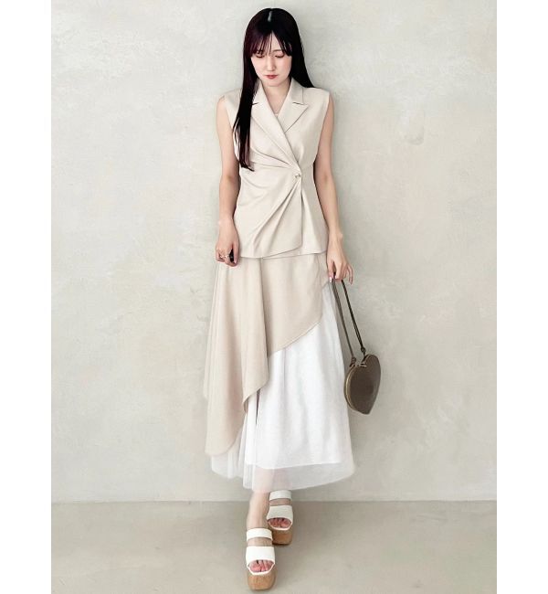 MERCURYDUO「【SETUP】異素材使いアシメフレアスカート」|スカート|