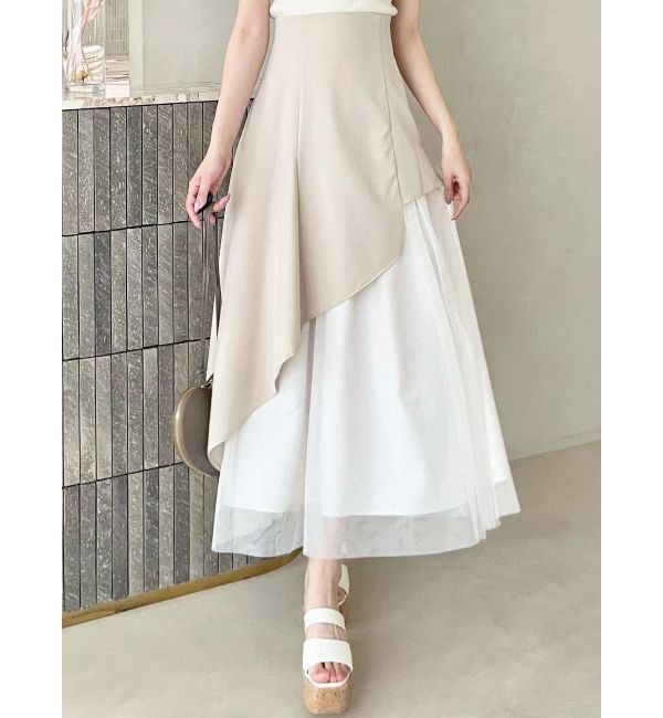 MERCURYDUO「【SETUP】異素材使いアシメフレアスカート」|スカート|