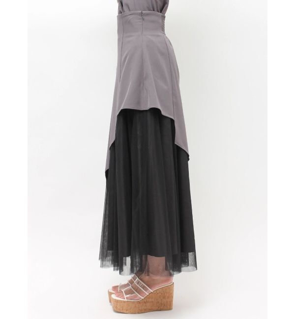 MERCURYDUO「【SETUP】異素材使いアシメフレアスカート」|スカート|