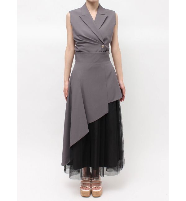 MERCURYDUO「【SETUP】異素材使いアシメフレアスカート」|スカート|