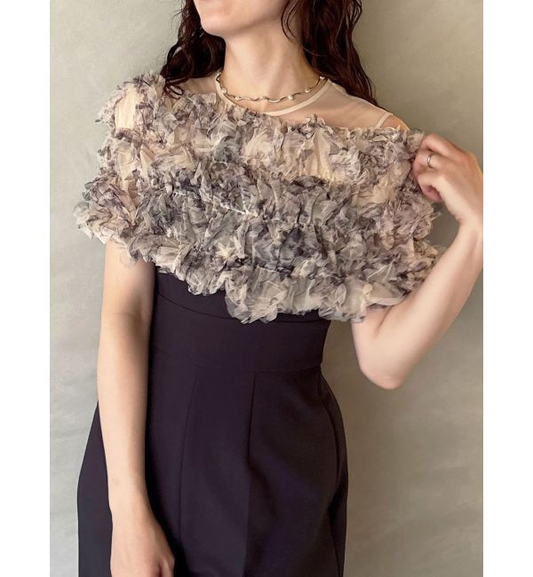 LAGUNAMOON「LADYチュールオフショルパンツドレス」|ワンピース|チャコールグレー