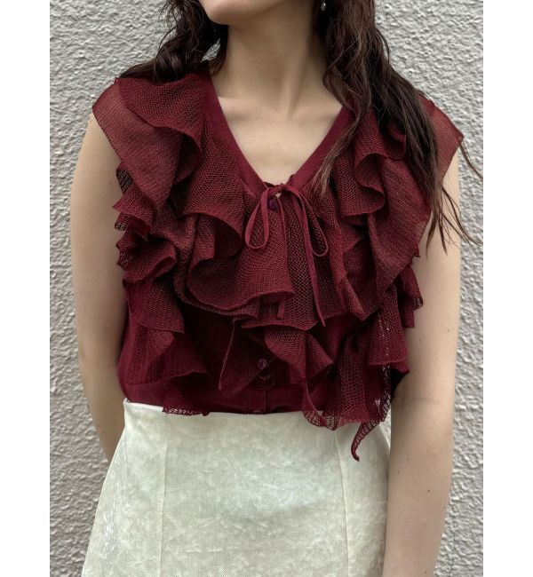 LAGUNAMOON「メッシュフリルノースリニットプルオーバー」|ニット・セーター|