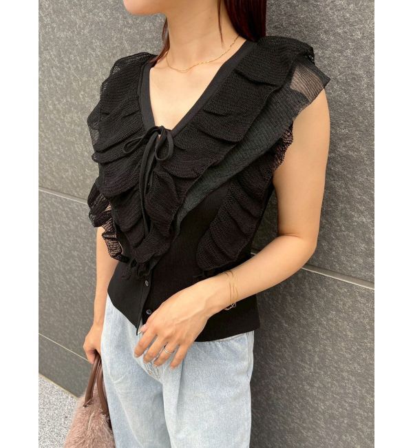 LAGUNAMOON「メッシュフリルノースリニットプルオーバー」|ニット・セーター|