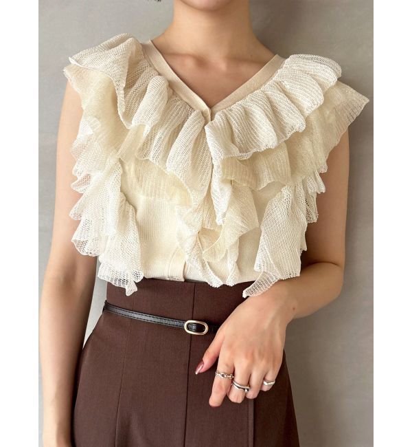 LAGUNAMOON「メッシュフリルノースリニットプルオーバー」|ニット・セーター|