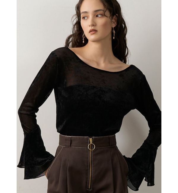 LAGUNAMOON「2WAYシアーメッシュベロアトップス」|Tシャツ・カットソー|ブラック