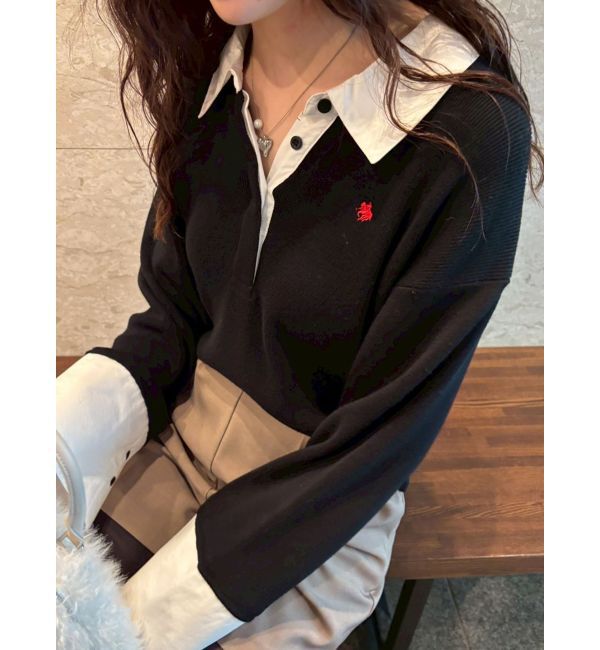 LAGUNAMOON「【POLO BCSコラボ】シャツカラーカフスニットプルオーバー」|ニット・セーター|ブラック