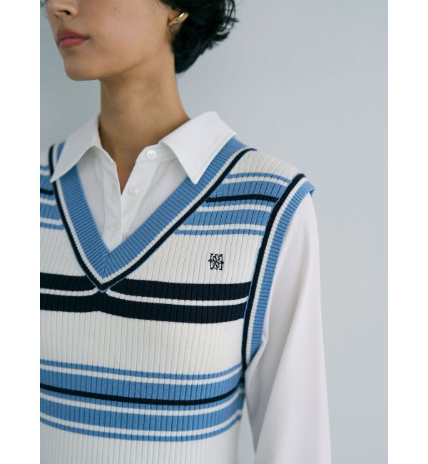 LAGUNAMOON「シャツレイヤードボーダーニットワンピース」|ワンピース|