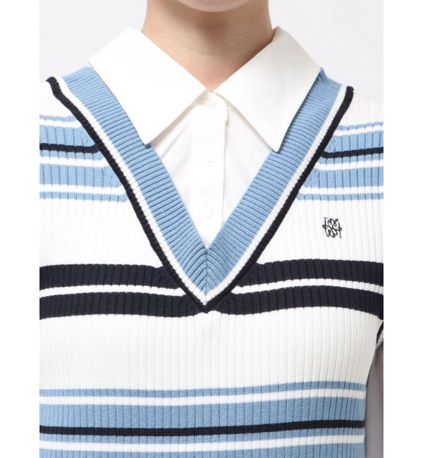 LAGUNAMOON「シャツレイヤードボーダーニットワンピース」|ワンピース|