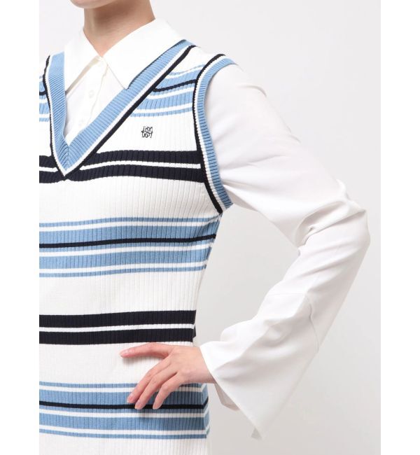 LAGUNAMOON「シャツレイヤードボーダーニットワンピース」|ワンピース|