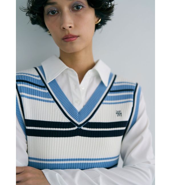 LAGUNAMOON「シャツレイヤードボーダーニットワンピース」|ワンピース|