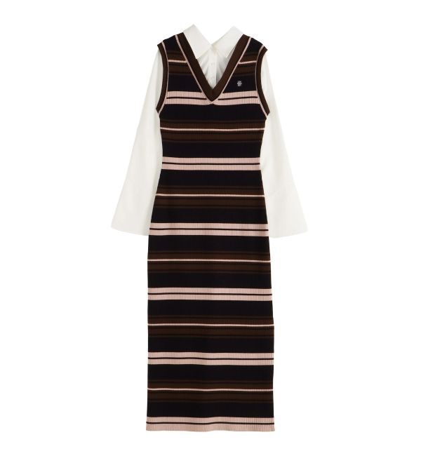 LAGUNAMOON「シャツレイヤードボーダーニットワンピース」|ワンピース|