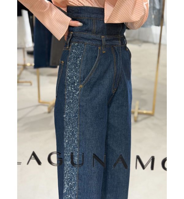 LAGUNAMOON「ハイウエストラインディティールデニムパンツ」|デニム|