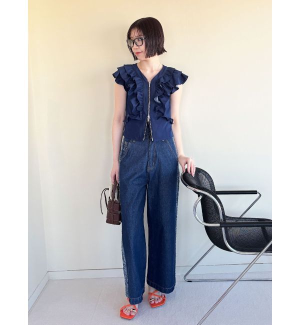 LAGUNAMOON「ハイウエストラインディティールデニムパンツ」|デニム|