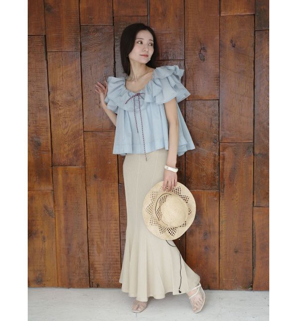 LAGUNAMOON「【FILA別注】フリルオフショルブラウス」|シャツ・ブラウス|