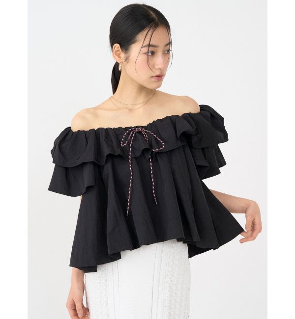 LAGUNAMOON「【FILA別注】フリルオフショルブラウス」|シャツ・ブラウス|ブラック
