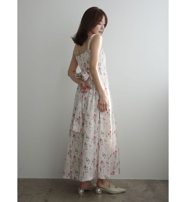 LAGUNAMOON「フロントボタンデザインフロ-ラルプリントサテンキャミワンピース」|ワンピース|