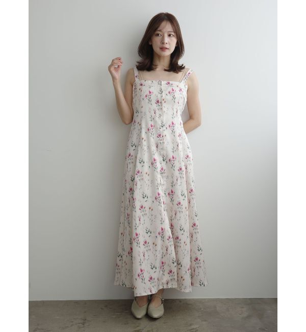 LAGUNAMOON「フロントボタンデザインフロ-ラルプリントサテンキャミワンピース」|ワンピース|