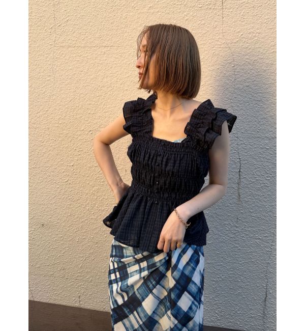 LAGUNAMOON「シアーチェックシャーリングブラウス」|シャツ・ブラウス|