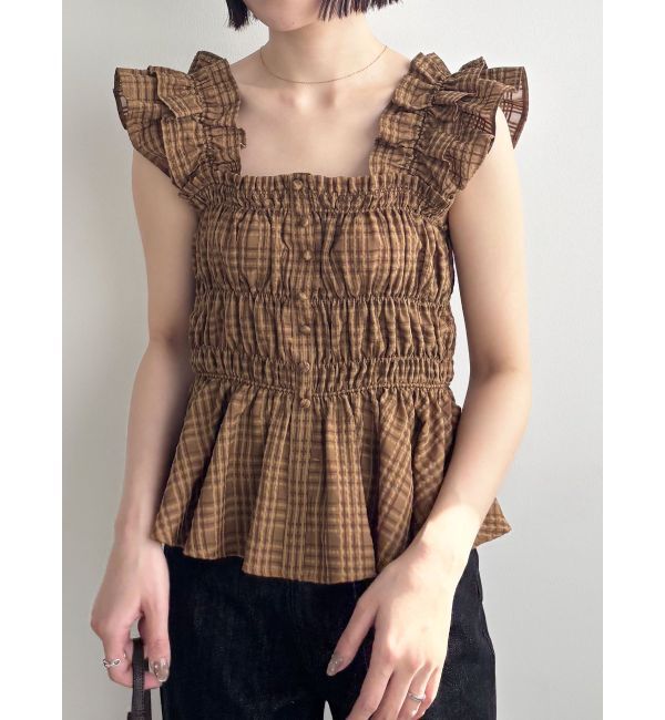 LAGUNAMOON「シアーチェックシャーリングブラウス」|シャツ・ブラウス|