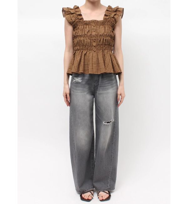 LAGUNAMOON「シアーチェックシャーリングブラウス」|シャツ・ブラウス|