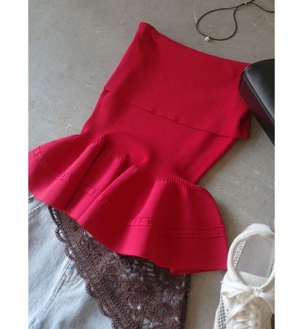 LAGUNAMOON「ペプラムオフショルニットプルオーバー」|ニット・セーター|