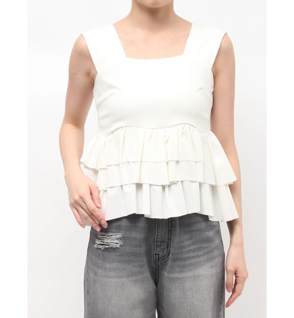 LAGUNAMOON「カーブペプラムカットノースリトップス」|Tシャツ・カットソー|ホワイト