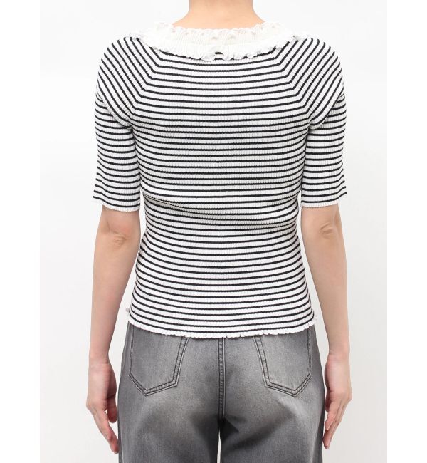 LAGUNAMOON「リブフリルハーフスリーブカーデニットプルオーバー」|カーディガン|