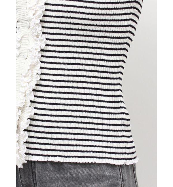 LAGUNAMOON「リブフリルハーフスリーブカーデニットプルオーバー」|カーディガン|