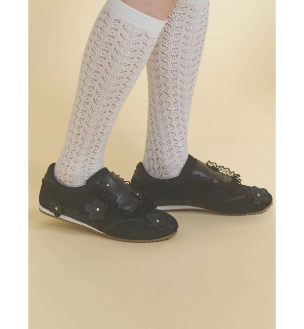 merry jenny「お花いっぱいフラットスニーカー」|スニーカー|ブラック