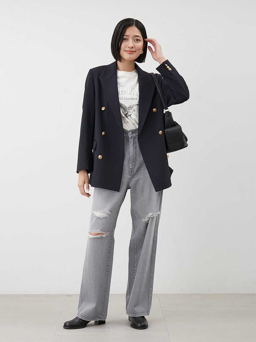 Mila Owen「金釦ダブルブレストロングブレザー」|テーラードジャケット|