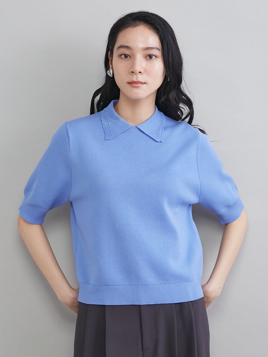 Mila Owen「【ウォッシャブル】【UVカット】スカラップレース衿ニットプルオーバー」|ニット・セーター|BLU