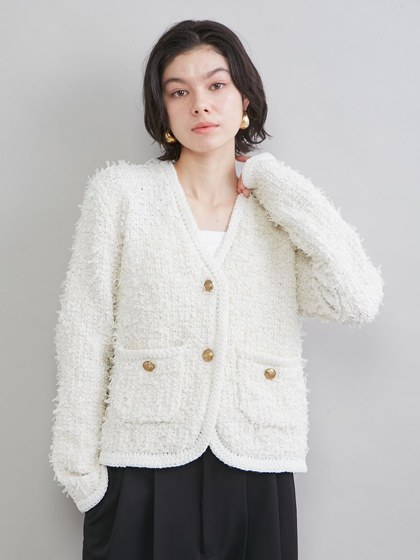 Mila Owen「ニットツイードジャケット」|ノーカラージャケット|