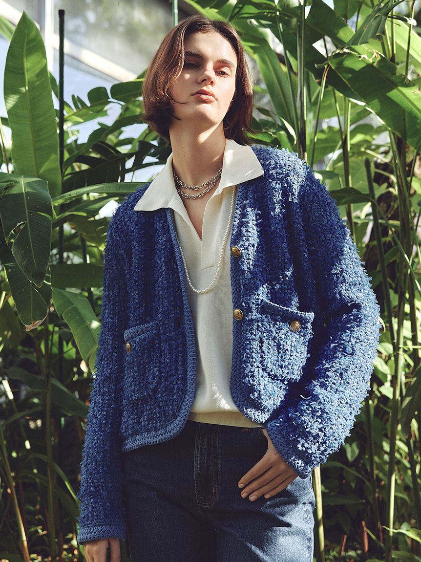 Mila Owen「ニットツイードジャケット」|ノーカラージャケット|BLU
