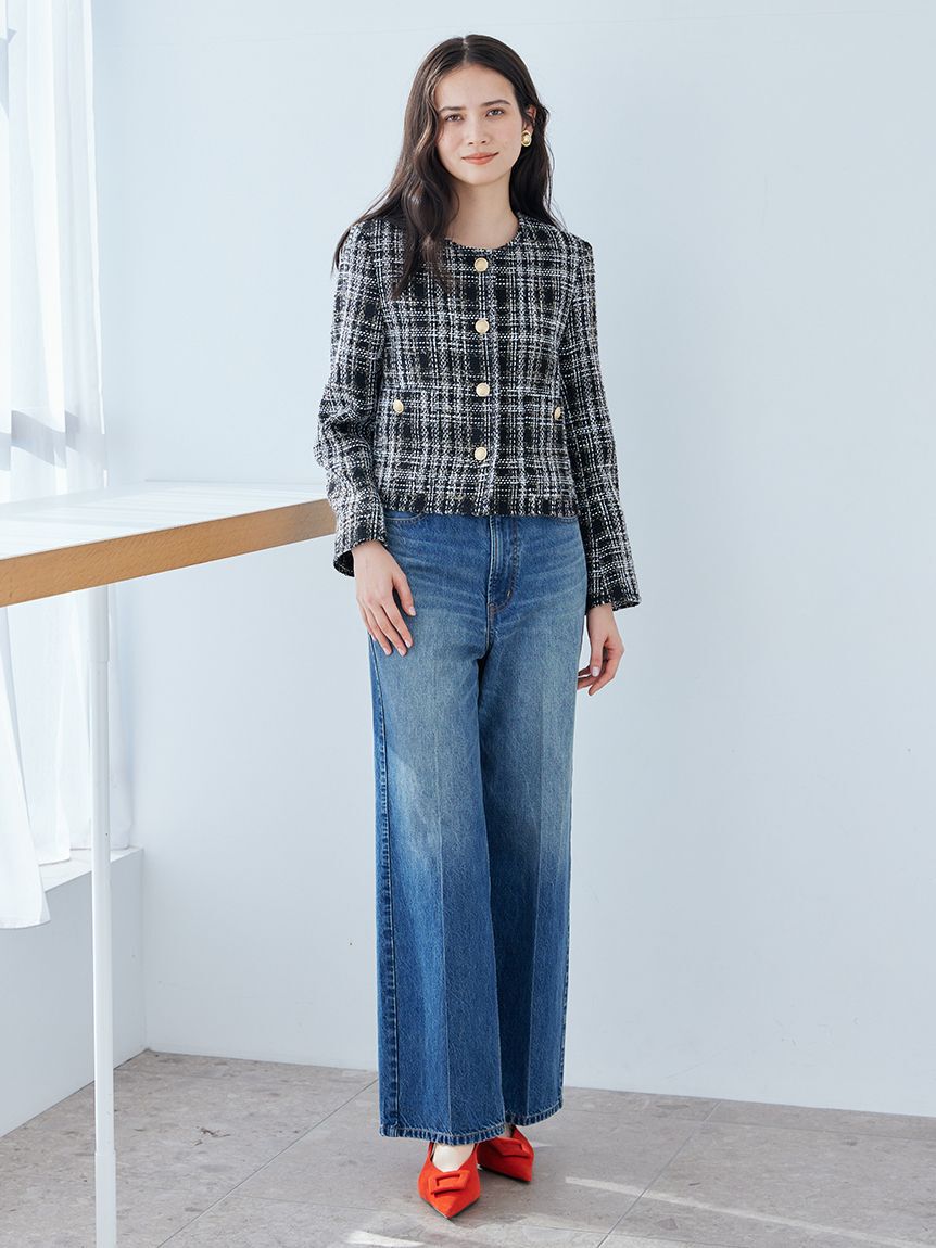 Mila Owen「クロップド金釦コンパクトツイードジャケット」|ノーカラージャケット|