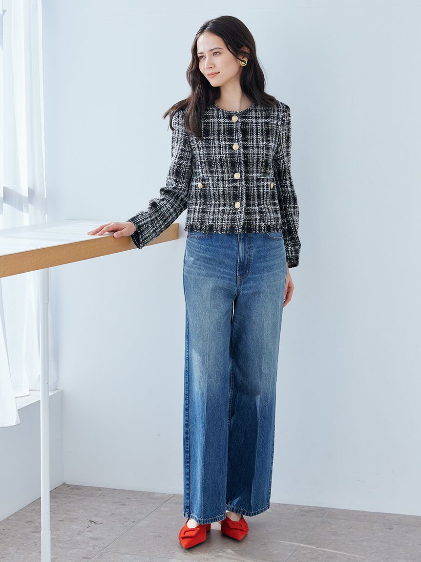 Mila Owen「クロップド金釦コンパクトツイードジャケット」|ノーカラージャケット|