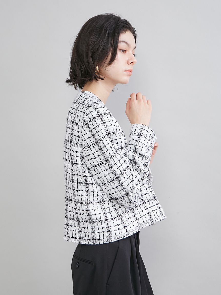 Mila Owen「クロップド金釦コンパクトツイードジャケット」|ノーカラージャケット|