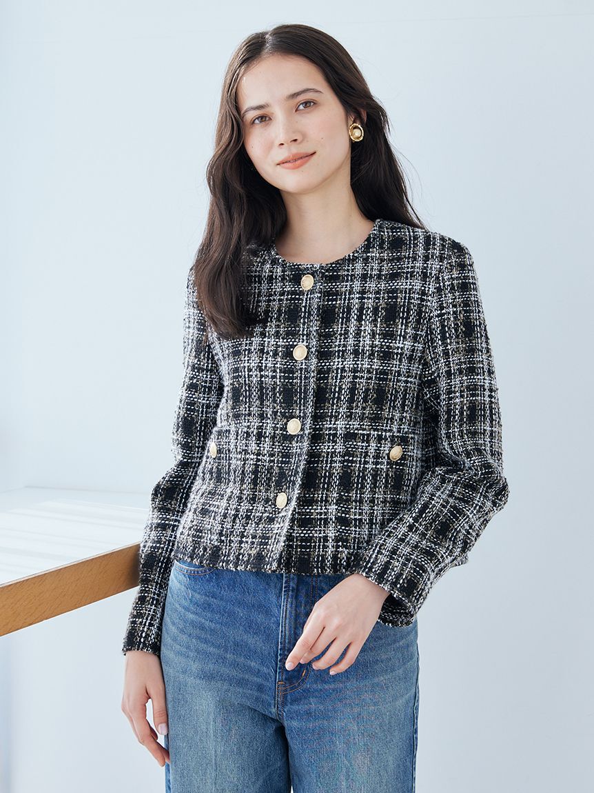 Mila Owen「クロップド金釦コンパクトツイードジャケット」|ノーカラージャケット|DBRW