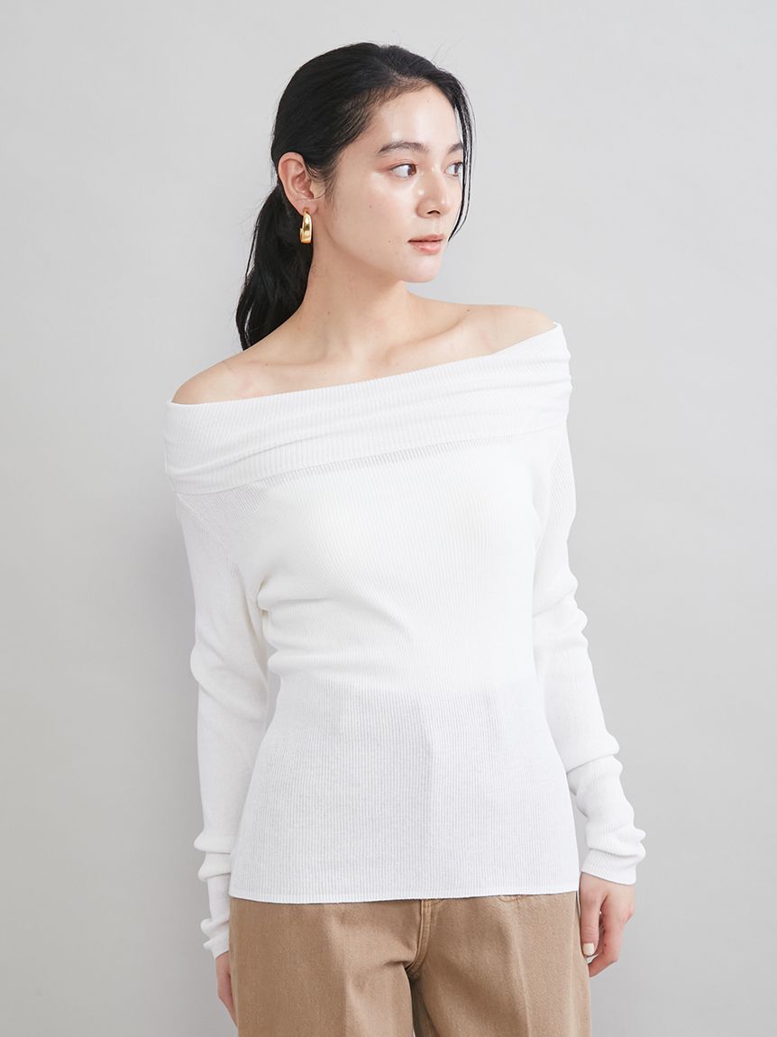 Mila Owen「ハイゲージドレープオフショルニット」|ニット・セーター|WHT